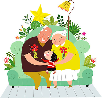 전신 식물 여자 할아버지 노년 남자 꽃 별 할머니 어린이 일러스트 안기 손자 나뭇잎 조명 웃음 세명 실버라이프 소파 평화 노부부 화목 기쁨 어버이날 카네이션 국내일러스트 AI파일 자연요소 라이프스타일 부부 기념일 감정 컨셉 잎 의자 모션 표정 사람 성인 손주 파일형식 벡터
