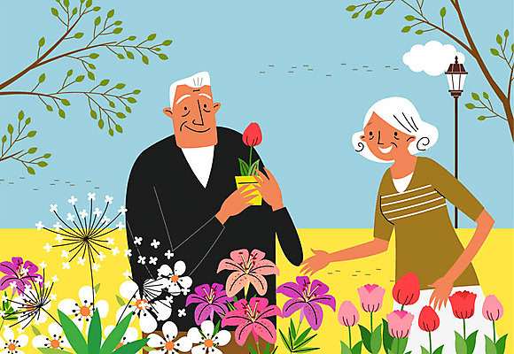 나무 구름 여자 할아버지 노년 남자 꽃 화분 할머니 여유 가로등 일러스트 상반신 두명 실버라이프 정원 노부부 튤립 나리꽃 국내일러스트 AI파일 자연요소 식물 라이프스타일 부부 공공시설 감정 사람 성인 파일형식 벡터