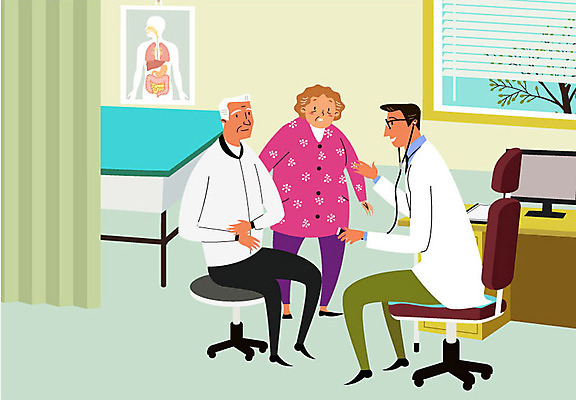 전신 여자 할아버지 노년 남자 할머니 일러스트 창문 청진기 건강 병원 성인 세명 실버라이프 모니터 노부부 진료 환자 의사 침대 커튼 책상 건강검진 국내일러스트 AI파일 라이프스타일 부부 가구 의학 의료기기 사람 컴퓨터 의료진 검사_조사 파일형식 벡터