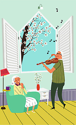 전신 나무 여자 할아버지 노년 남자 꽃 할머니 여유 연주 거실 음표 일러스트 창문 탁자 집안 휴식 조명 두명 실버라이프 소파 꽃병 노부부 감상 벚꽃 스탠드 찻잔 바이올린 국내일러스트 AI파일 식물 라이프스타일 기호 부부 감정 음악 가구 컨셉 의자 현악기 잔 실내 사람 성인 파일형식 벡터