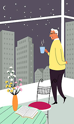 전신 할아버지 노년 남자 별 커피 일러스트 탁자 휴식 실내 한명 건물 실버라이프 달 고독 야간 창가 안식처 국내일러스트 AI파일 자연요소 1 라이프스타일 건축물 감정 음료 가구 컨셉 창문 사람 성인 내부 파일형식 벡터