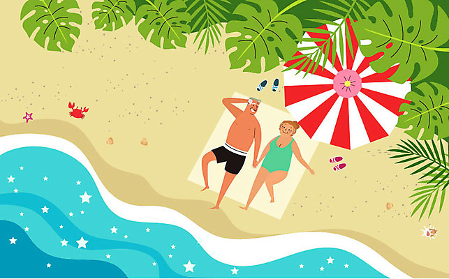 전신 여자 할아버지 노년 남자 수영복 할머니 여유 모래 바다 신발 일러스트 휴가 조개 휴식 나뭇잎 불가사리 해변 두명 여름 여름휴가 바캉스 실버라이프 노부부 게 파라솔 국내일러스트 AI파일 라이프스타일 부부 옷 계절 감정 컨셉 잎 어패류 극피동물 갑각류 사람 성인 파일형식 벡터 여름_계절