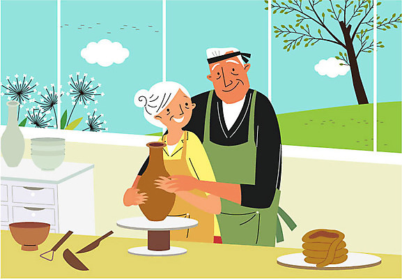 나무 구름 여자 할아버지 노년 남자 꽃 할머니 일러스트 탁자 휴식 상반신 두명 실버라이프 노부부 앞치마 흙 기구 작업 도자기 즐거움 물레 국내일러스트 AI파일 자연요소 식물 라이프스타일 부부 감정 가구 컨셉 사람 성인 파일형식 벡터