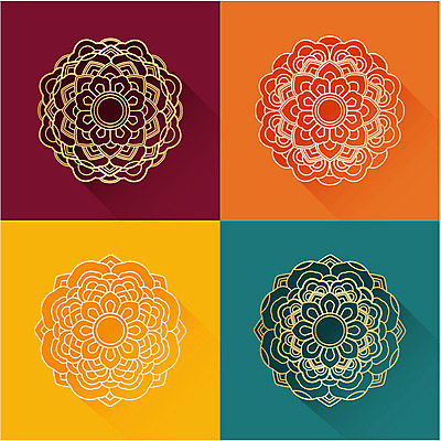 한국문화 한국전통 전통 문양 무늬 꽃무늬 패턴 일러스트 사람없음 세트 노란색 전통문양 주황색 자주색 청록색 국내일러스트 AI파일 동양문화 꽃 컬러 한국 파일형식 벡터