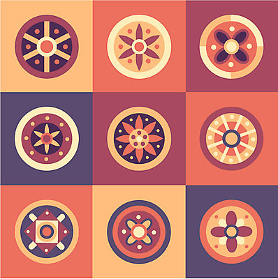 한국문화 한국전통 전통 문양 꽃무늬 패턴 일러스트 사람없음 세트 컬러풀 전통문양 사각형 원형 와당문양 국내일러스트 AI파일 도형 동양문화 꽃 컬러 무늬 한국 파일형식 벡터