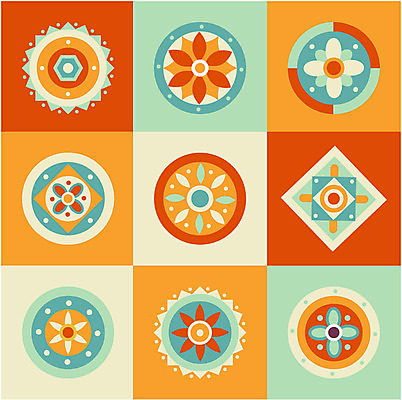 한국문화 한국전통 전통 문양 디자인 무늬 꽃무늬 패턴 일러스트 사람없음 세트 컬러풀 전통문양 사각형 원형 와당문양 국내일러스트 AI파일 도형 동양문화 꽃 컬러 한국 파일형식 벡터