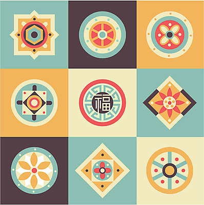 한국문화 한국전통 전통 문양 디자인 무늬 꽃무늬 패턴 일러스트 사람없음 세트 컬러풀 전통문양 사각형 원형 와당문양 국내일러스트 AI파일 도형 동양문화 꽃 컬러 한국 파일형식 벡터