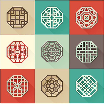 한국문화 한국전통 전통 문양 디자인 무늬 패턴 일러스트 사람없음 세트 전통문양 사각형 격자 문살무늬 육각형 국내일러스트 AI파일 도형 동양문화 한국 문살 파일형식 벡터