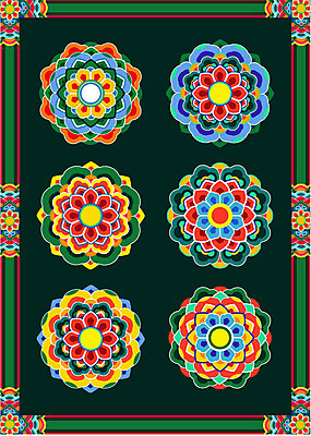 한국문화 한국전통 전통 문양 무늬 꽃무늬 패턴 일러스트 단청문양 사람없음 장식 세트 전통문양 단청 국내일러스트 AI파일 동양문화 꽃 한국 파일형식 벡터