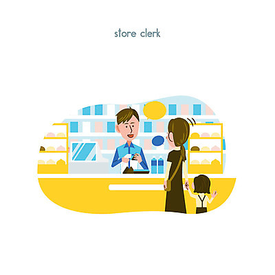 클립아트 여자 남자 어린이 말풍선 일러스트 상반신 성인 세명 물 계산 종업원 계산대 삼각김밥 편의점 국내일러스트 AI파일 자연요소 직업 사람 상점 김밥 파일형식 벡터