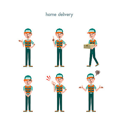 전신 클립아트 직업 캐릭터 남자 일러스트 안내 직업캐릭터 들기 여러명 성인 가리킴 인사 택배기사 OK 택배상자 곤란 남자만 일러캐릭터 AI파일 다수 모션 사람 손짓 상자 예절 배달원 택배 파일형식 벡터