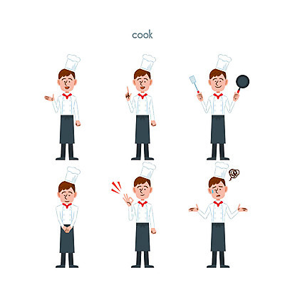 전신 클립아트 직업 캐릭터 남자 일러스트 안내 직업캐릭터 요리사모자 들기 손짓 여러명 성인 요리사 인사 프라이팬 OK 조리복 뒤집개 곤란 남자만 일러캐릭터 AI파일 모자_잡화 다수 유니폼 모션 주방용품 사람 예절 파일형식 벡터