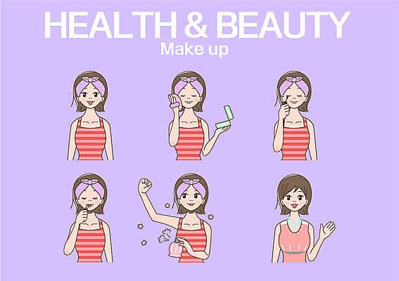 클립아트 여자 일러스트 여러명 상반신 성인 화장 뷰티 립스틱 향수 마스카라 파우더 여자만 국내일러스트 AI파일 다수 사람 화장품 파일형식 벡터