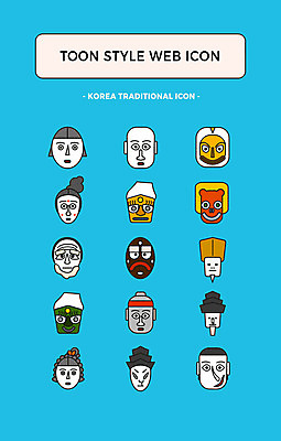 아이콘 한국전통 사람없음 세트 탈 웹아이콘 카툰스타일 각시탈 부네탈 양반탈 웹엘리먼트 할미탈 2D아이콘 AI파일 전통 한국 가면 전통탈 엘리먼트 파일형식 벡터