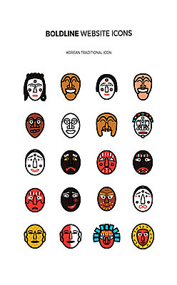 아이콘 한국전통 사람없음 세트 라인아이콘 탈 웹아이콘 하회탈 각시탈 부네탈 사자탈 왜장녀 웹엘리먼트 할미탈 볼드라인 2D아이콘 AI파일 전통 한국 가면 엘리먼트 파일형식 벡터