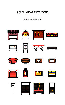 아이콘 한국전통 쟁반 사람없음 세트 문화재 라인아이콘 석상 웹아이콘 목재가구 목침 반짇고리 웹엘리먼트 볼드라인 2D아이콘 AI파일 전통 가구 한국 엘리먼트 파일형식 벡터