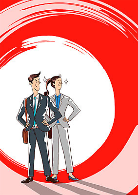 전신 PSD 여자 남자 일러스트 정장 성인 두명 자신감 사회 신입사원 열정 패기 국내일러스트 옷 감정 컨셉 비즈니스 사람 공동체 파일형식