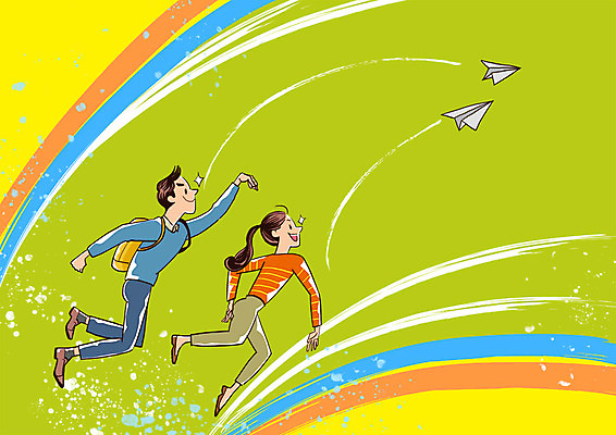 전신 PSD 여자 남자 대학생 일러스트 졸업 날리기 미래 성인 희망 종이비행기 커리어 가능 진로 국내일러스트 학생 교육 감정 컨셉 모션 사람 종이접기 파일형식