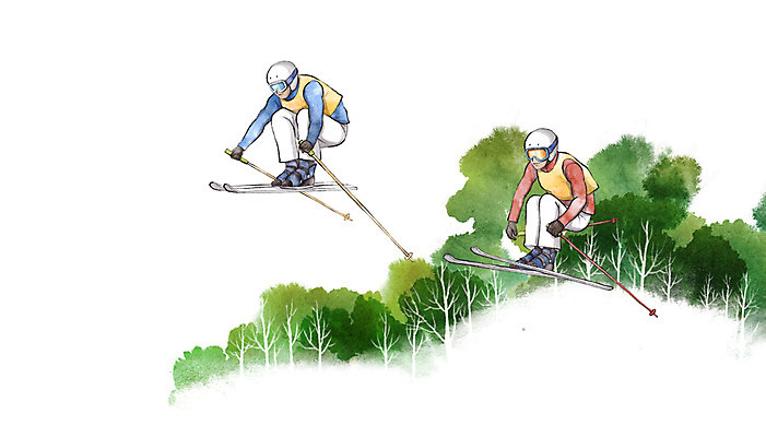 전신 PSD 나무 남자 겨울 일러스트 캘리그라피 스키 동계올림픽 경기 성인 두명 점프 국가대표 평창 평창동계올림픽 스키크로스 국내일러스트 식물 계절 스포츠 올림픽 모션 겨울스포츠 운동선수 사람 강원도 파일형식 프리스타일 스키