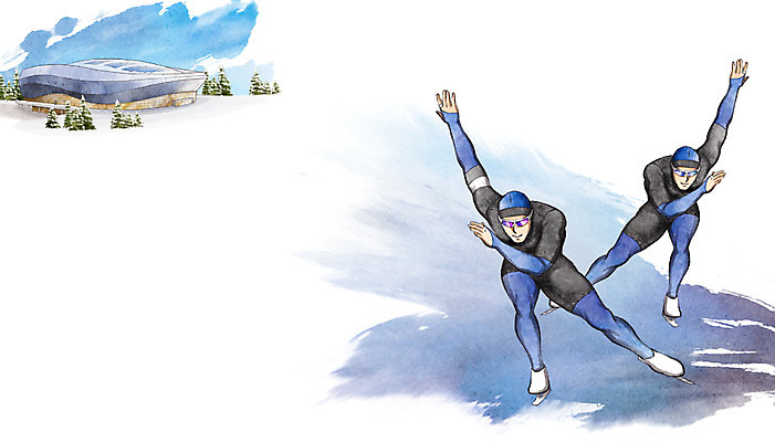 전신 PSD 남자 겨울 일러스트 캘리그라피 동계올림픽 경기 성인 두명 스피드스케이팅 국가대표 아이스링크 평창 평창동계올림픽 국내일러스트 계절 스포츠 올림픽 운동선수 사람 스케이팅 강원도 파일형식