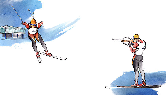 전신 PSD 남자 겨울 일러스트 캘리그라피 동계올림픽 경기 성인 두명 사격 국가대표 바이애슬론 평창 크로스컨트리 평창동계올림픽 국내일러스트 계절 스포츠 올림픽 겨울스포츠 운동선수 사람 강원도 파일형식