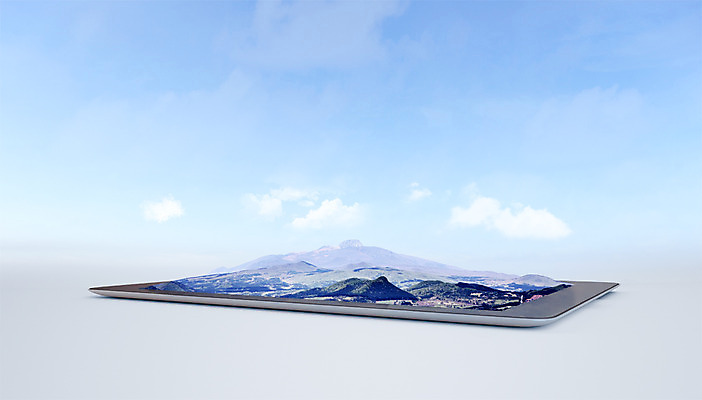 PSD 편집이미지 산 사람없음 그래픽 태블릿 제주도 3D 디지털합성 합성 한라산 가상현실 VR기기 편집3D 한국 전자제품 스마트기기 기계 파일형식