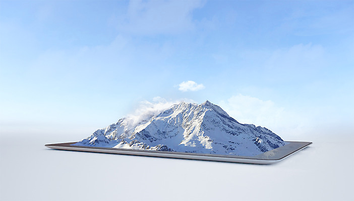 PSD 편집이미지 산 사람없음 그래픽 태블릿 3D 눈 디지털합성 합성 만년설 가상현실 VR기기 편집3D 자연요소 날씨 전자제품 스마트기기 기계 파일형식