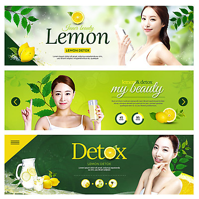 PSD 템플릿 여자 웹템플릿 다이어트 나뭇잎 건강 20대 성인 세명 뷰티 한국인 레몬 레몬디톡스 이벤트배너 웹배너 성인여자만 트로피컬아트 이미지템플릿 배너 잎 과일 사람 동양인 청년 그림 여자만 성인만 파일형식 디톡스