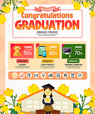 PSD 템플릿 여자 꽃 꽃다발 웹템플릿 학사모 졸업 청소년 이벤트페이지 한명 이벤트 축하 쿠폰 다운로드 이미지템플릿 식물 모자_잡화 1 교육 컨셉 사람 페이지 파일형식