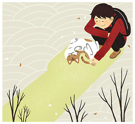 전신 PSD 나무 한마리 남자 일러스트 청소년 한명 앉기 10대 고양이 감성 길가 놀기 국내일러스트 식물 1 컨셉 포유류 모션 사람 반려동물 파일형식