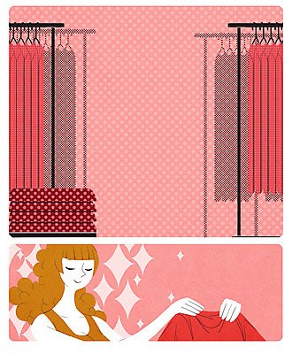 PSD 우먼라이프 옷 여자 일러스트 한명 상반신 성인 반짝임 옷걸이 드레스룸 옷고르기 국내일러스트 1 라이프스타일 모션 사람 파일형식