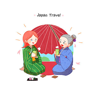 전신 PSD 서양인 외국인 백인 여자 노년 할머니 여행 일러스트 성인 두명 일본 마시기 일본인 녹차 유카타 국내일러스트 아시아 모션 사람 동양인 인종 차_음료 일본전통의상 파일형식