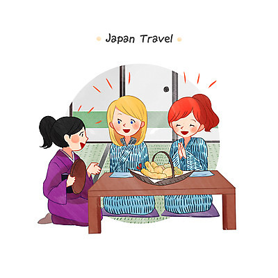 전신 PSD 서양인 백인 여자 여행 일러스트 숙소 웃음 앉기 성인 세명 일본 식사 튀김 일본인 즐거움 다다미방 여자만 국내일러스트 외국인 감정 아시아 음식 모션 표정 사람 동양인 파일형식