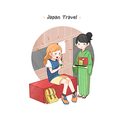 전신 PSD 서양인 백인 여자 여행 가방 일러스트 서기 들기 성인 두명 일본 카페 찻잔 기모노 일본인 먹기 당고 국내일러스트 외국인 잡화 아시아 모션 잔 사람 동양인 상점 일본전통의상 파일형식