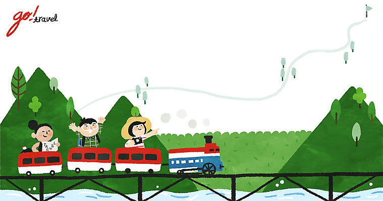 PSD 나무 여자 남자 여행 일러스트 산 상반신 성인 세명 친구 강 기찻길 기차 다리 즐거움 기차여행 철도의날 국내일러스트 식물 감정 육상교통 관계 대중교통 사람 신체부위 파일형식 법정기념일