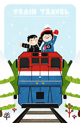 PSD 나무 여자 남자 여행 겨울 일러스트 산 상반신 성인 두명 친구 카메라 기찻길 기차 눈 기차여행 철도의날 국내일러스트 자연요소 식물 계절 육상교통 관계 날씨 대중교통 사람 전자제품 파일형식 법정기념일