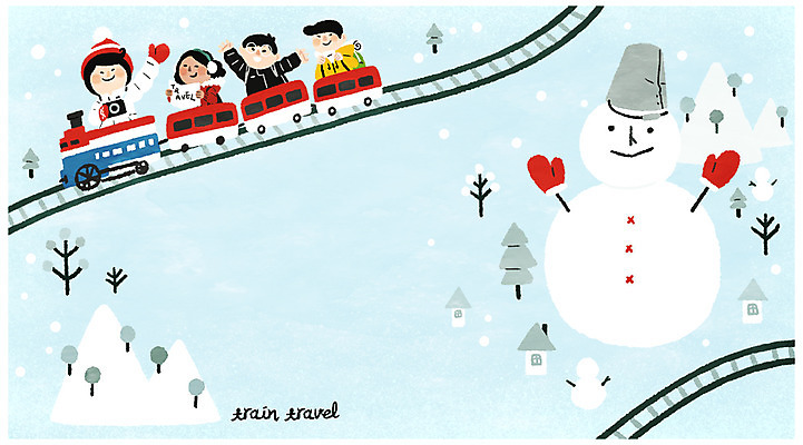 PSD 나무 여자 남자 여행 겨울 일러스트 눈사람 여러명 상반신 성인 친구 기찻길 기차 눈 기차여행 철도의날 국내일러스트 자연요소 식물 계절 육상교통 다수 관계 날씨 대중교통 사람 파일형식 법정기념일