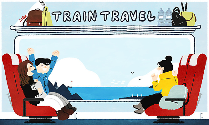 전신 PSD 여자 남자 바다 여행 겨울 의자 가방 일러스트 창문 실내 앉기 성인 세명 친구 기차 즐거움 기차여행 국내일러스트 잡화 계절 감정 육상교통 가구 관계 모션 대중교통 사람 내부 파일형식