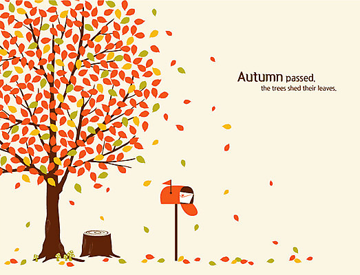 나무 단풍 일러스트 자연 나뭇잎 사람없음 우체통 가을 기다림 편지 나무밑둥 국내일러스트 AI파일 식물 계절 잎 모션 생태계 파일형식 벡터