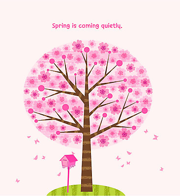 나무 꽃 분홍색 나비 일러스트 따뜻함 사람없음 봄 우체통 벚꽃 만개 국내일러스트 AI파일 식물 계절 컬러 곤충 파일형식 벡터