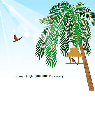 나무 두마리 일러스트 조류 사람없음 여름 야자수 햇빛 둥지 추억 야자수잎 트로피컬아트 국내일러스트 AI파일 식물 동물 계절 컨셉 잎 2 태양 그림 파일형식 벡터