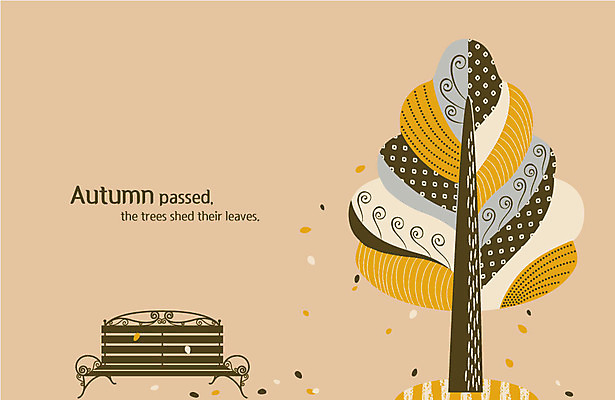 나무 패턴 벤치 일러스트 나뭇잎 사람없음 고요 가을 기다림 고독 국내일러스트 AI파일 식물 계절 감정 잎 무늬 의자 모션 파일형식 벡터