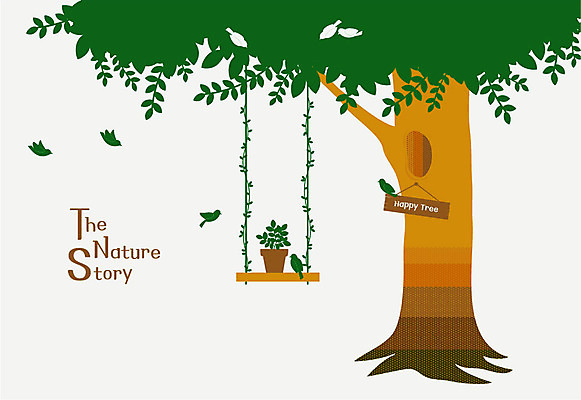 나무 화분 패턴 여러마리 일러스트 조류 나뭇잎 사람없음 고요 팻말 그네 관심 국내일러스트 AI파일 식물 동물 다수 잎 무늬 프레임 파일형식 벡터