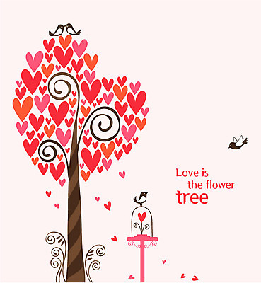 나무 꽃 여러마리 일러스트 조류 나뭇잎 사랑 사람없음 봄 하트 국내일러스트 AI파일 모양 식물 동물 계절 감정 다수 잎 파일형식 벡터