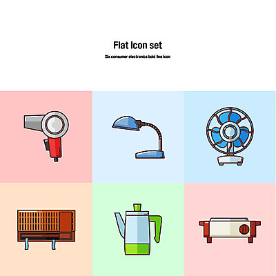 아이콘 사람없음 세트 가전제품 스탠드 선풍기 드라이어 버너 에어컨 플랫아이콘 전기포트 볼드라인 2D아이콘 AI파일 조명 미용용품 라인아이콘 파일형식 벡터