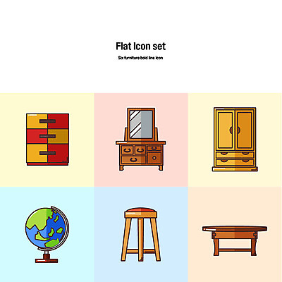 아이콘 가구 식탁 사람없음 인테리어 세트 지구본 장롱 플랫아이콘 서랍장 화장대 스툴 볼드라인 2D아이콘 AI파일 디자인 생활용품 의자 탁자 라인아이콘 파일형식 벡터
