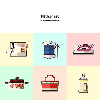 아이콘 사람없음 세트 바늘 실 젖병 냄비 재봉틀 플랫아이콘 다리미 쇼핑바구니 볼드라인 2D아이콘 AI파일 아기용품 가전제품 도구 솥 라인아이콘 파일형식 벡터