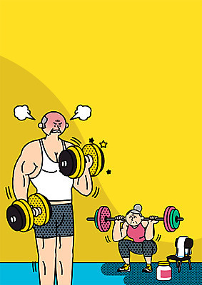 전신 PSD 여자 할아버지 노년 남자 할머니 스포츠 일러스트 상반신 두명 실버라이프 운동 헬스 웨이트트레이닝 국내일러스트 라이프스타일 건강 사람 성인 파일형식