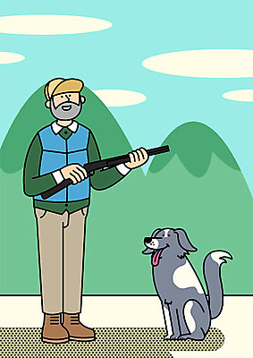 전신 PSD 구름 할아버지 노년 남자 일러스트 하늘 산 한명 들기 실버라이프 총 개 사냥 사냥개 사냥꾼 국내일러스트 자연요소 직업 1 라이프스타일 무기 포유류 모션 사람 성인 파일형식
