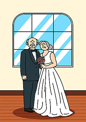 전신 PSD 여자 할아버지 노년 남자 할머니 부케 웨딩드레스 결혼 일러스트 정장 턱시도 두명 실버라이프 리마인드웨딩 국내일러스트 라이프스타일 드레스 옷 꽃다발 사람 이벤트 성인 파일형식